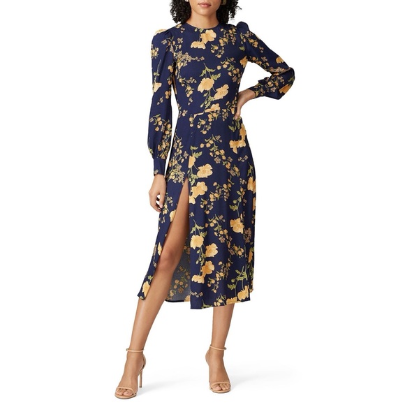 navy blue and yellow floral dress